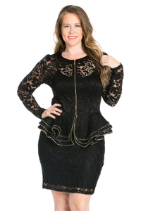 Plus Size - Layered Peplum Long Sleeved Lace Top